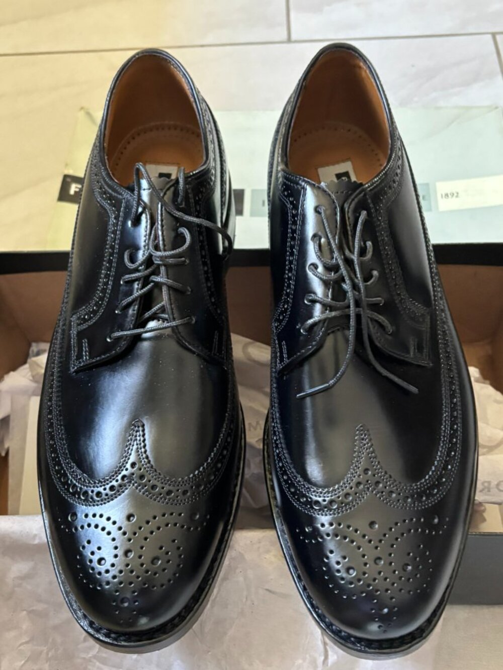 Florsheim Imperial Jefferson 92654 Black Leather Wingtip Oxfords Size 9 3E NOS